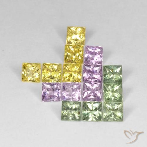 3.40 ctw Multicolor Sapphire Stones, Natural Sapphire in Square / Scissor Cut Shape for Sale