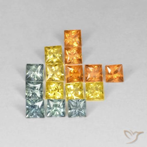 1.99 ctw Multicolor Sapphire Stones, Natural Sapphire in Square / Scissor Cut Shape for Sale
