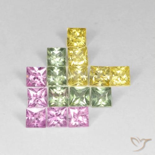2.93 ctw Multicolor Sapphire Stones, Natural Sapphire in Square / Scissor Cut Shape for Sale