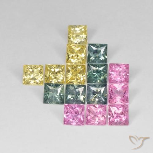 4.26 ctw Multicolor Sapphire Stones, Natural Sapphire in Square / Scissor Cut Shape for Sale