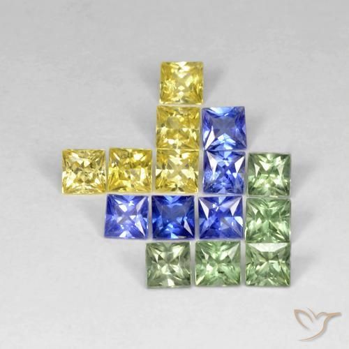 2.99 ctw Multicolor Sapphire Stones, Natural Sapphire in Square / Scissor Cut Shape for Sale