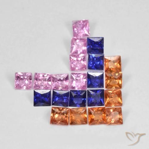 1.53 ctw Multicolor Sapphire Stones, Natural Sapphire in Princess-Cut Shape for Sale