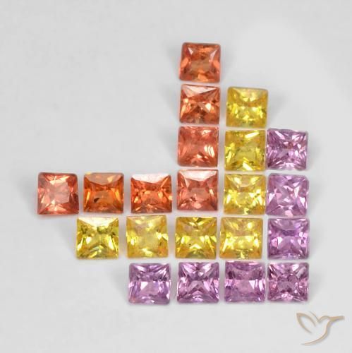 1.62 ctw Multicolor Sapphire Stones, Natural Sapphire in Princess-Cut Shape for Sale