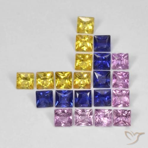 1.66 ctw Multicolor Sapphire Stones, Natural Sapphire in Princess-Cut Shape for Sale
