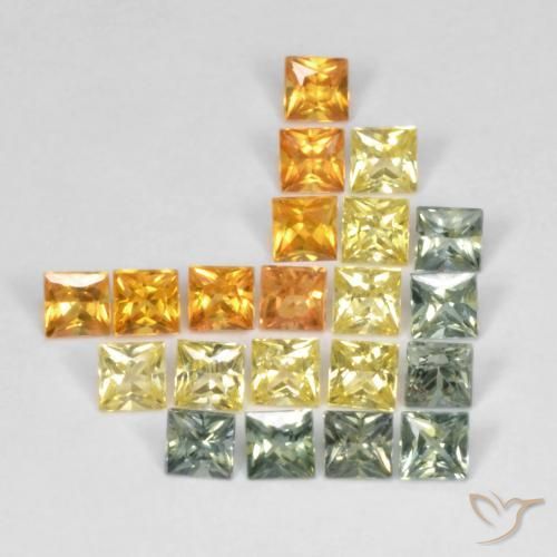 3.07 ctw Multicolor Sapphire Stones, Natural Sapphire in Princess-Cut Shape for Sale