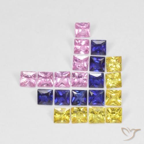 1.66 ctw Multicolor Sapphire Stones, Natural Sapphire in Princess-Cut Shape for Sale