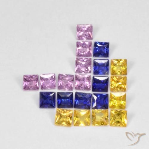1.53 ctw Multicolor Sapphire Stones, Natural Sapphire in Princess-Cut Shape for Sale