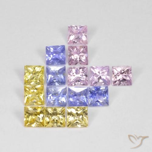 2.72 ctw Multicolor Sapphire Stones, Natural Sapphire in Princess-Cut Shape for Sale