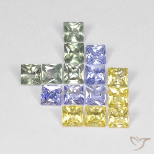 2.72 ctw Multicolor Sapphire Stones, Natural Sapphire in Princess-Cut Shape for Sale