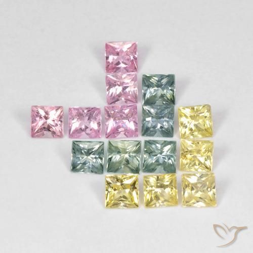 2.66 ctw Multicolor Sapphire Stones, Natural Sapphire in Princess-Cut Shape for Sale