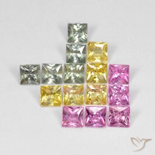 3.26 ctw Multicolor Sapphire Stones, Natural Sapphire in Princess-Cut Shape for Sale