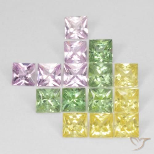 2.87 ctw Multicolor Sapphire Stones, Natural Sapphire in Square / Scissor Cut Shape for Sale