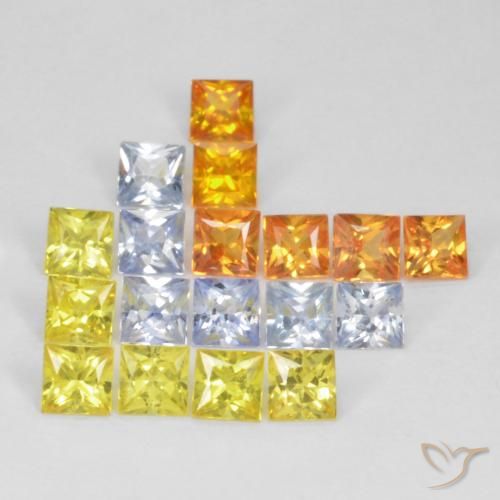 2.88 ctw Multicolor Sapphire Gemstones, Sapphire Gems in Square / Scissor Cut Shape for Sale.