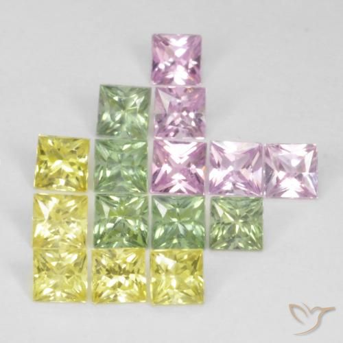 3.10 ctw Multicolor Sapphire Gemstones, Sapphire Gems in Square / Scissor Cut Shape for Sale.