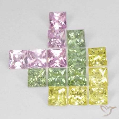 3.10 ctw Multicolor Sapphire Stones, Natural Sapphire in Square / Scissor Cut Shape for Sale