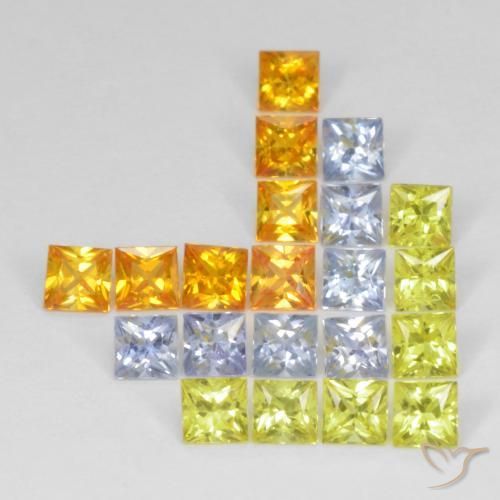 3.62 ctw Multicolor Sapphire Stones, Natural Sapphire in Square / Scissor Cut Shape for Sale