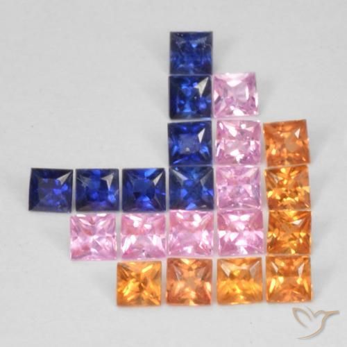 1.49 ctw Multicolor Sapphire Stones, Natural Sapphire in Square / Scissor Cut Shape for Sale