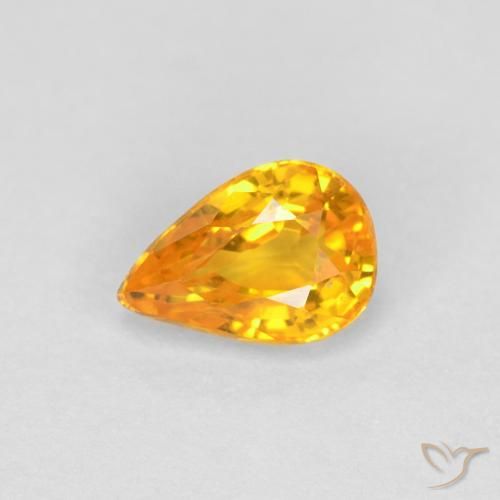 0.59 ct Golden Sapphire Stone, Natural Sapphire in Pear Facet Shape for Sale