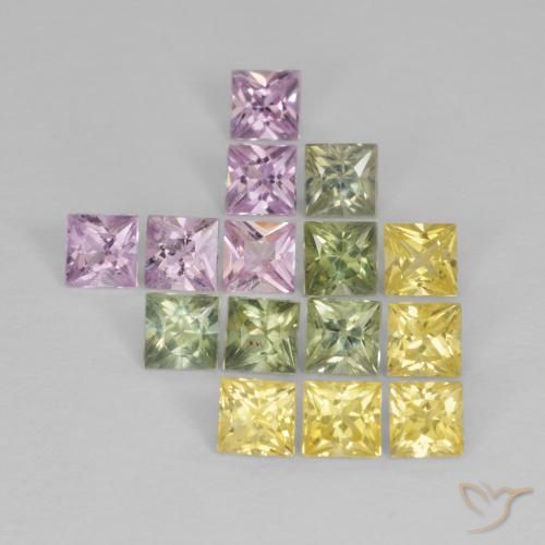 3.01 ctw Multicolor Sapphire Stones, Natural Sapphire in Princess-Cut Shape for Sale