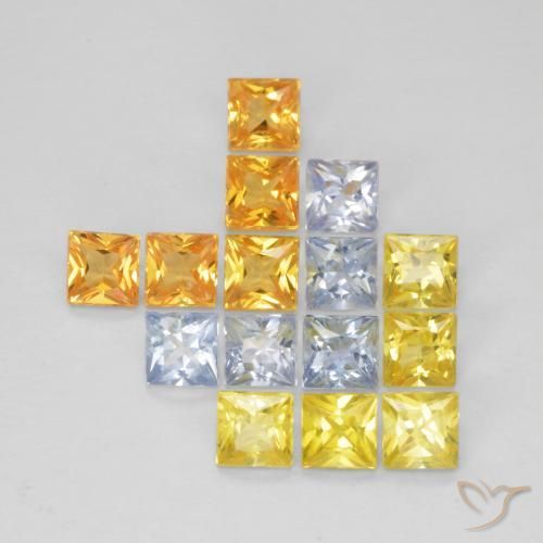 2.69 ctw Multicolor Sapphire Stones, Natural Sapphire in Princess-Cut Shape for Sale