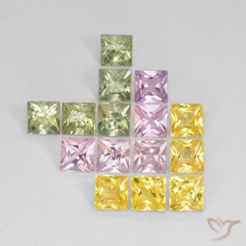 3.35 ctw Multicolor Sapphire Stones, Natural Sapphire in Princess-Cut Shape for Sale