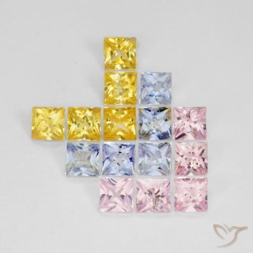 2.62 ctw Multicolor Sapphire Stones, Natural Sapphire in Princess-Cut Shape for Sale