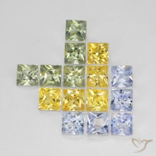 3.29 ctw Multicolor Sapphire Stones, Natural Sapphire in Princess-Cut Shape for Sale