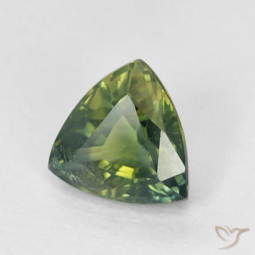 0.89 ct Green Sapphire Stone, Natural Sapphire in Trillion Facet Shape for Sale