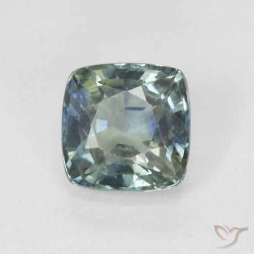0.89ct Natural Medium Blue Green Sapphire, Cushion, VS