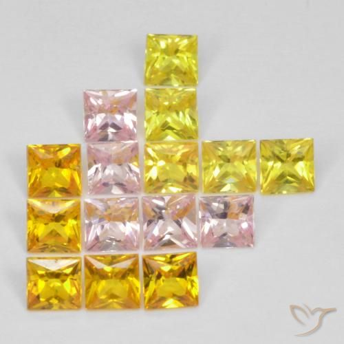 2.28 ctw Multicolor Sapphire Stones, Natural Sapphire in Princess-Cut Shape for Sale