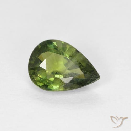 0.88 ct Green Sapphire Stone, Natural Sapphire in Pear Facet Shape for Sale