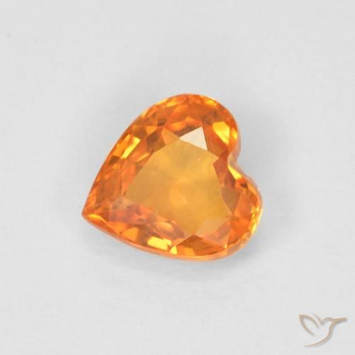0.47 ct Orange Sapphire Stone, Natural Sapphire in Heart Facet Shape for Sale