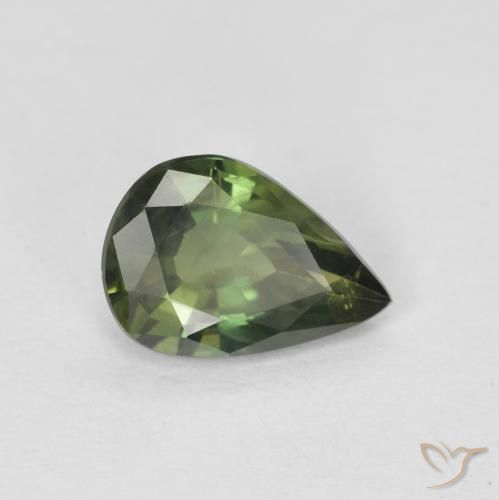 0.76 ct Green Sapphire Stone, Natural Sapphire in Pear Facet Shape for Sale