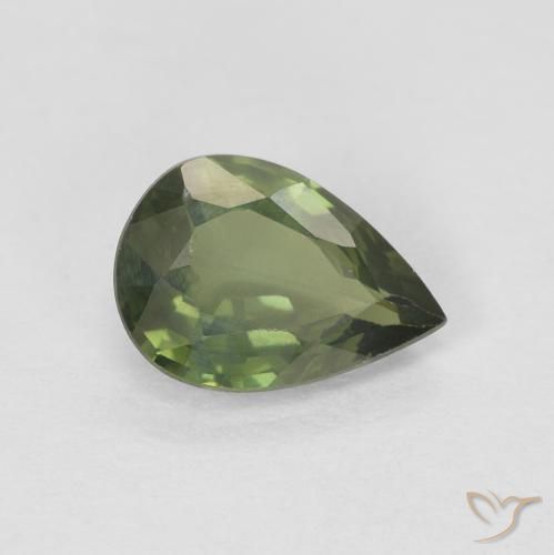 0.89 ct Green Sapphire Stone, Natural Sapphire in Pear Facet Shape for Sale