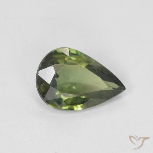 0.71 ct Green Sapphire Stone, Natural Sapphire in Pear Facet Shape for Sale