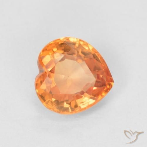 0.54 ct Orange Sapphire Stone, Natural Sapphire in Heart Facet Shape for Sale