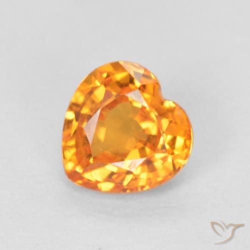 0.53 ct Orange Sapphire Stone, Natural Sapphire in Heart Facet Shape for Sale