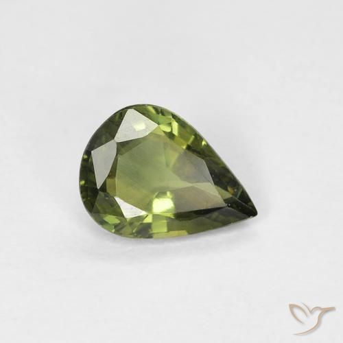 0.69 ct Green Sapphire Stone, Natural Sapphire in Pear Facet Shape for Sale