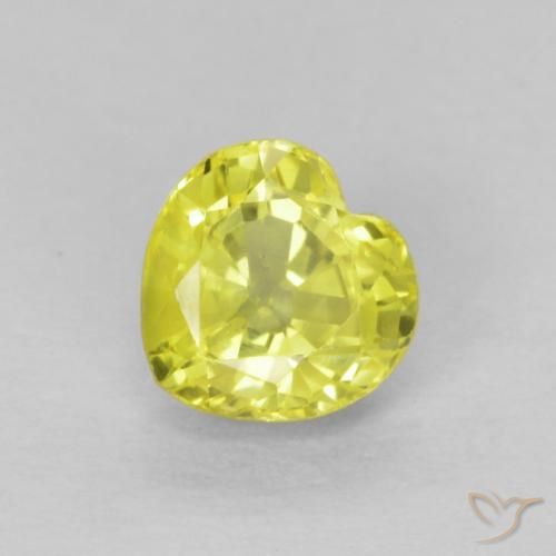 0.51 ct Yellow Sapphire Stone, Natural Sapphire in Heart Facet Shape for Sale