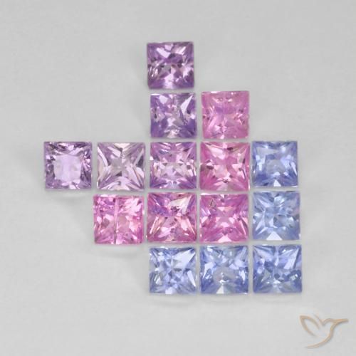 1.41 ctw Multicolor Sapphire Stones, Natural Sapphire in Princess-Cut Shape for Sale