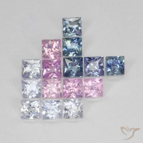 1.47 ctw Multicolor Sapphire Stones, Natural Sapphire in Princess-Cut Shape for Sale