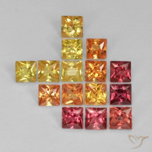 1.47 ctw Multicolor Sapphire Stones, Natural Sapphire in Princess-Cut Shape for Sale