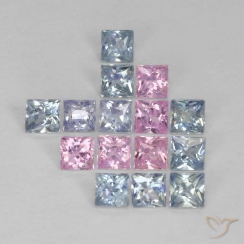 1.42 ctw Multicolor Sapphire Stones, Natural Sapphire in Princess-Cut Shape for Sale