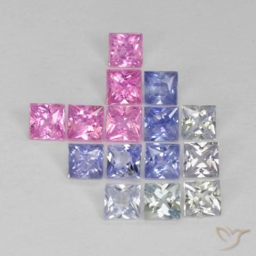 1.36 ctw Multicolor Sapphire Stones, Natural Sapphire in Princess-Cut Shape for Sale
