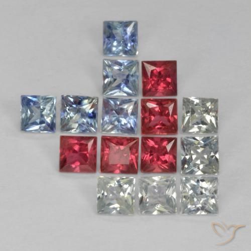 1.65 ctw Multicolor Sapphire Stones, Natural Sapphire in Princess-Cut Shape for Sale
