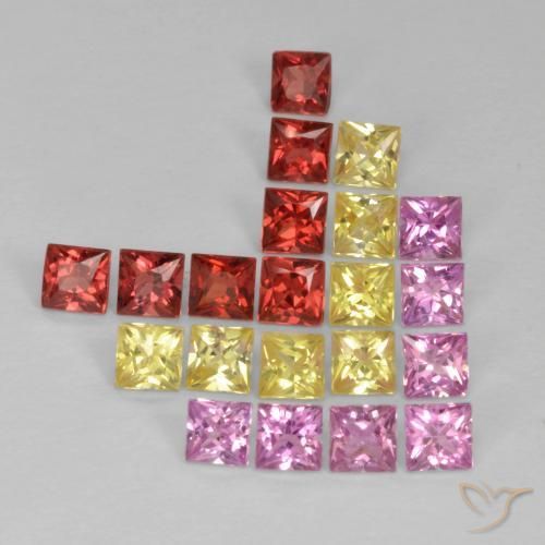 2.25 ctw Multicolor Sapphire Stones, Natural Sapphire in Princess-Cut Shape for Sale