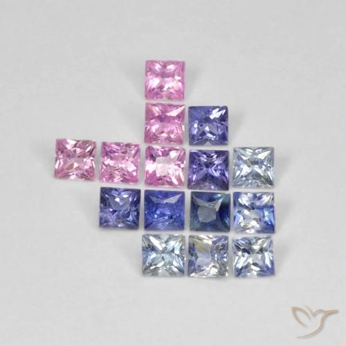 1.40 ctw Multicolor Sapphire Stones, Natural Sapphire in Square / Scissor Cut Shape for Sale