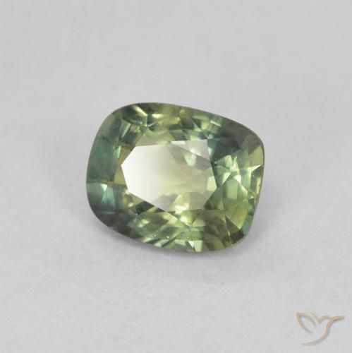 0.72 ct Green Sapphire Stone, Natural Sapphire in Cushion-Cut Shape for Sale