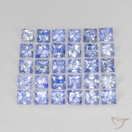 Lot de 30pc Saphirs Bleu princess-cut du Sri Lanka - Poids total 1,68 ct / moyenne 0,06 ct chaque, taille 2 x 2mm, couleur : Bleu pastel, dureté de Mohs 9 convient aux bijoux de tous les jours, pierre de sagesse, Pierre de naissance de septembre, Photo A