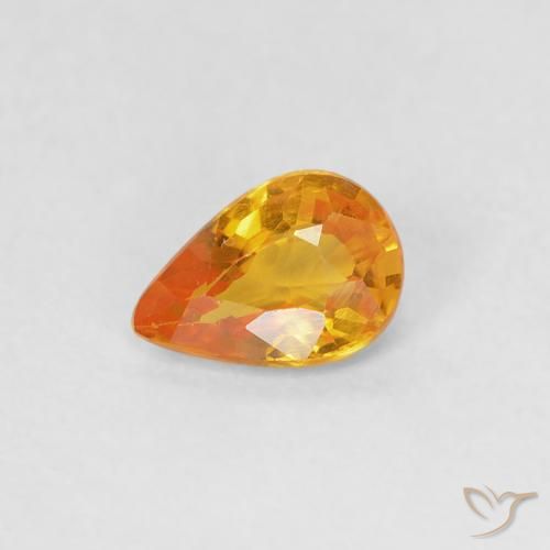 0.37 ct Golden Sapphire Stone, Natural Sapphire in Pear Facet Shape for Sale